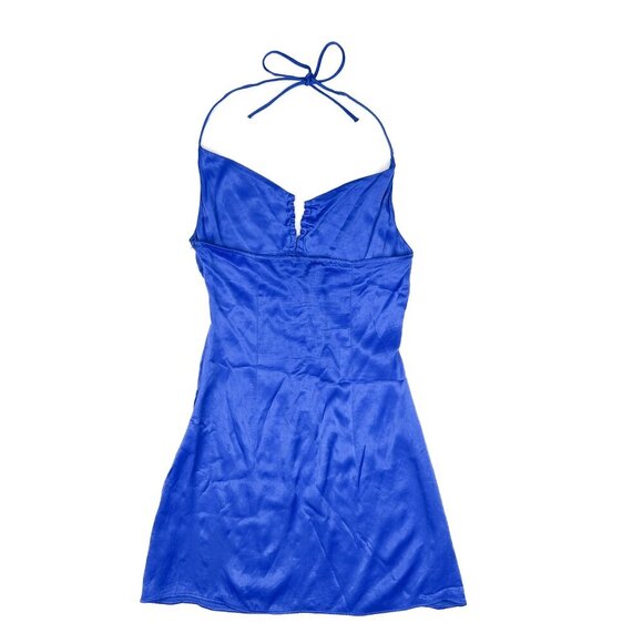 Zara Women's Blue Satin Strappy Halter Mini Slip Summer Dress Size XS - Picture 4 of 5